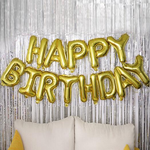 Happy Birthday Foil with silver curtain
