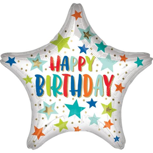 Happy Birthday in Star Foil Balloon