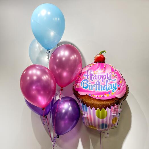 Happy Birthday Cake Shaped Foil and Latex Balloons Bouquet