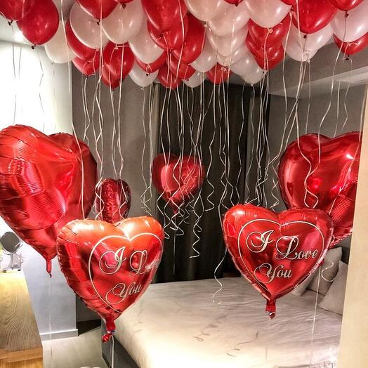 I LOVE U HEART SHAPED FOIL BALLOONS WITH LATEX CEILING BALLOONS