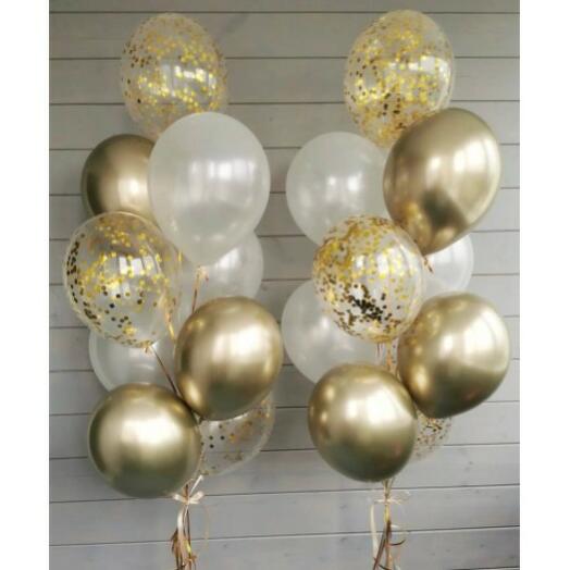 Gold, White and Clear with Confetti Balloons Bouquet