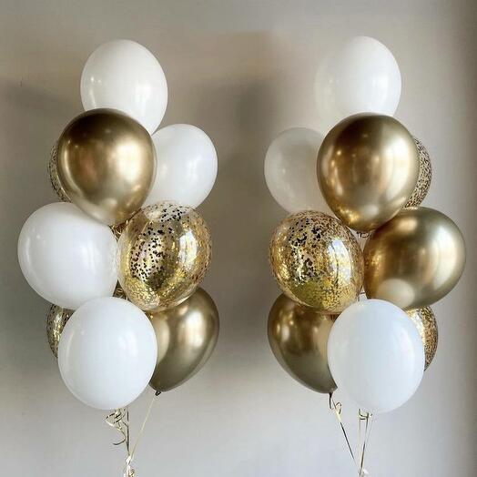 Latex Balloons with White,Gold and Clear with Gold Confetti Balloons Bouquet