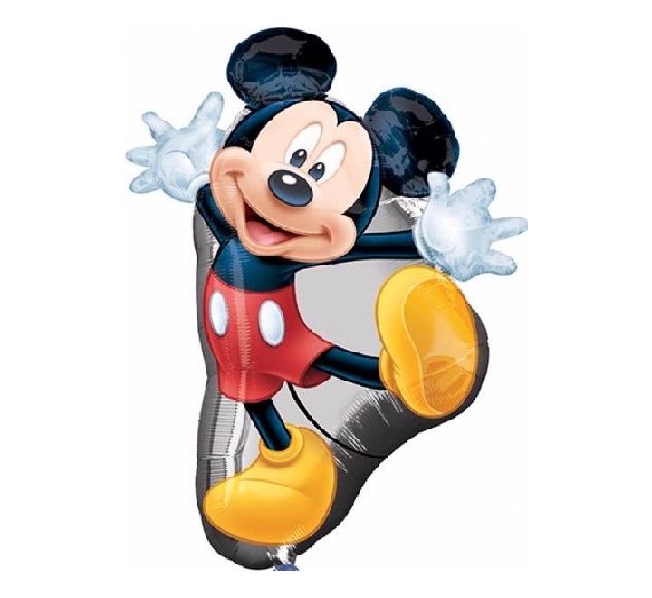 Mickey Mouse balloon with red shirt, yellow shoes, and black shorts 