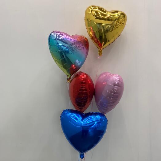 MULTI COLOUR HEART SHAPED FOIL BALLOONS BOUQUET