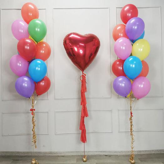 MULTI COLOUR LATEX BALLOONS BOUQUETS WITH HEART SHAPED FOIL BALLOON
