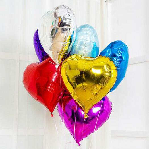 Multi Colour Heart Shaped Foil Balloons Bouquet