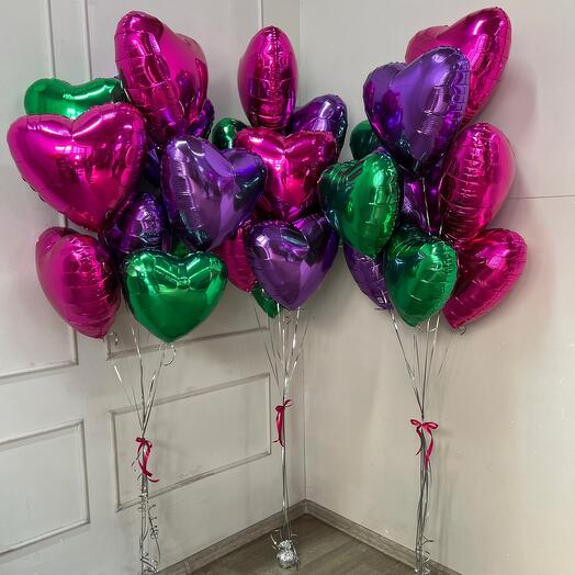 Foil Heart Shape Helium Balloons Bouquet.