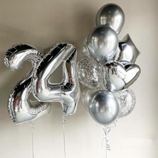 Number 2 & 4  with Silver Latex Balloons Bouquet