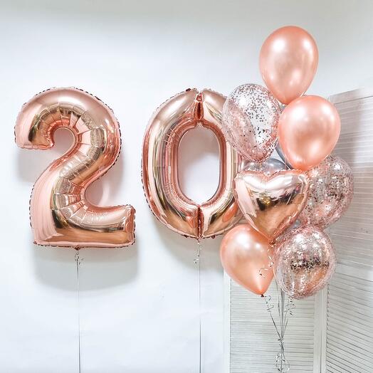 Number 20 Foil Balloons with Latex Balloons Bouquet