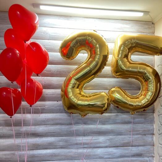 Number 25 Foil Balloons with Latex Balloons Bouquet