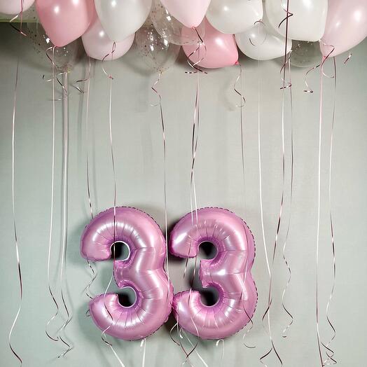 Number 33 Foil  With Ceiling Latex Balloons