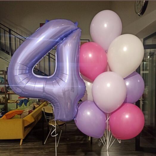 Number 4  Foil Balloon with Latex Balloons Bouquet