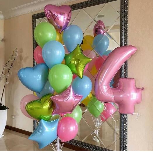 Number 4 Foil with Latex & Foil Balloons Bouquet