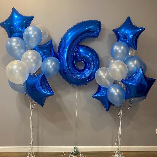 Number 6 Foil Balloon with Latex and Star Foil Balloons Bouquet