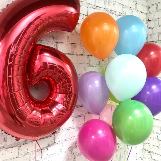Number 6 Foil Balloon with Latex Balloons Bouquet