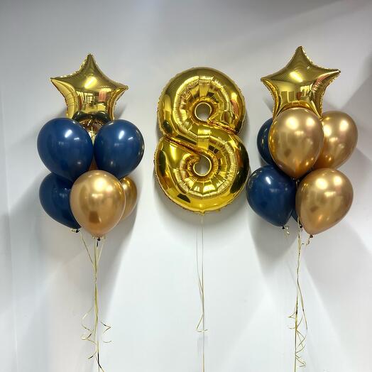 Number 8  Foil Balloon with Foil and  Latex Balloons Bouquet