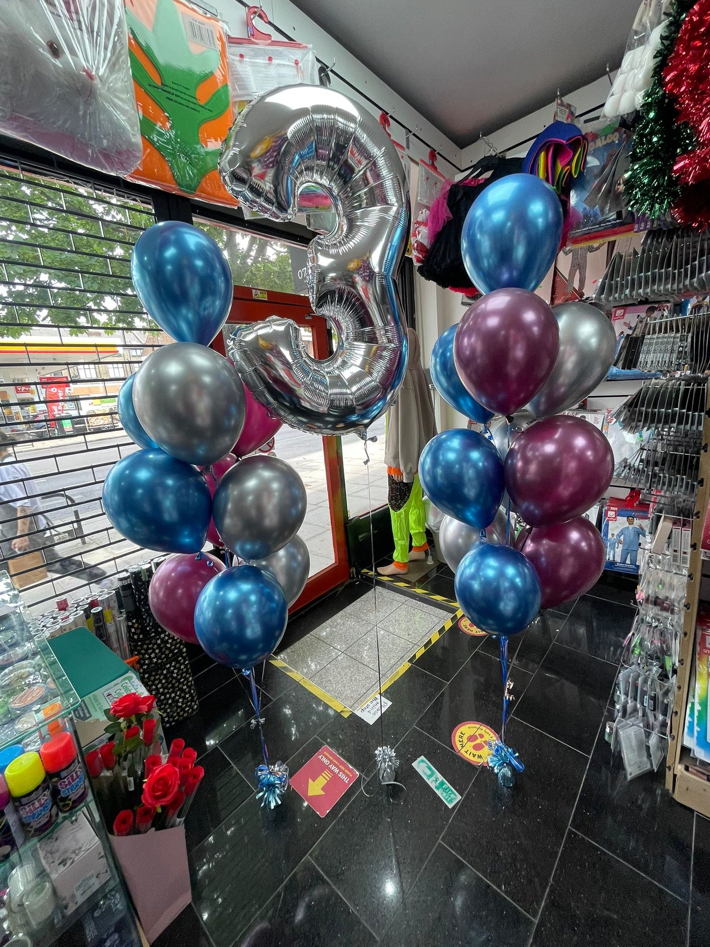 2* Number 3 Foil with Multi Coloured Chrome Latex Balloons Bouquet
