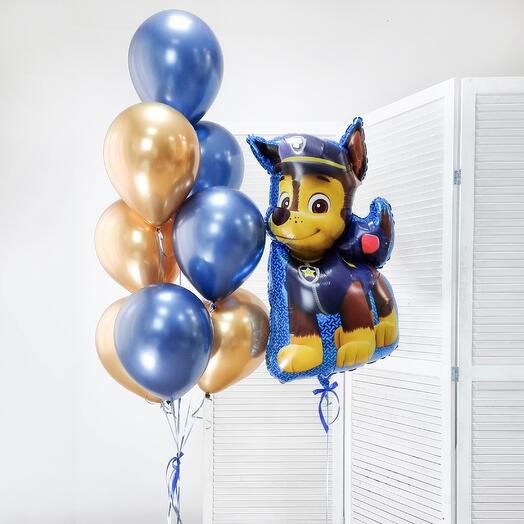 Paw Petrol Foil With Chrome Gold & Blue Balloons Bouquet