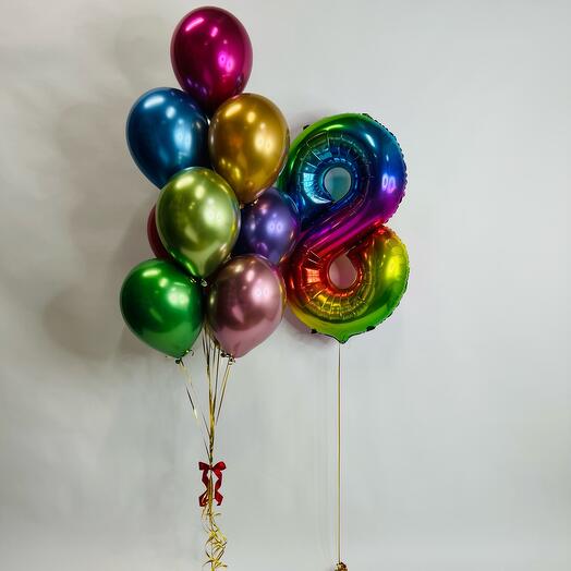 RAINBOW COLOUR CHROME BALLOON WITH 8 NUMBER