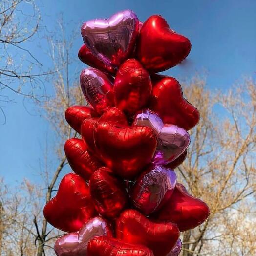 Red & Pink Heart Foil Balloons Bouquet