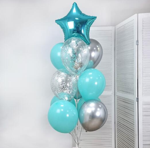 BLUE STAR FOIL BALLOON WITH LATEX BALLOONS BOUQUET