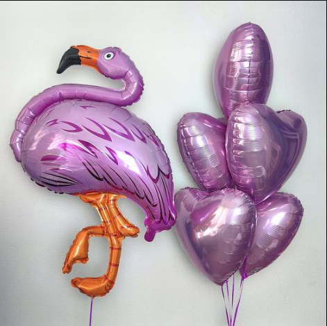 Swan with Heart Shaped Foil Balloons
