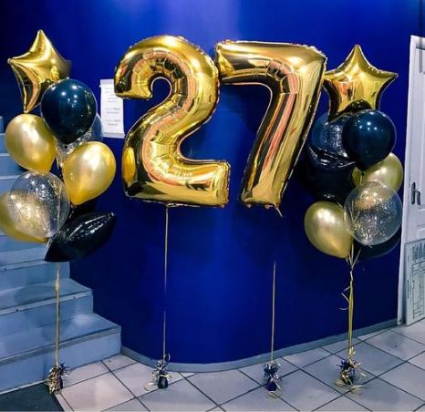 Number 27 and Star Foil with  2 *Latex Balloons Bouquet