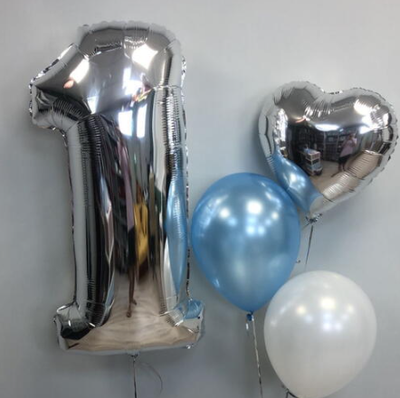 Number 1 Silver Foil Balloon with Latex and Foil Heart Ballons Bouquet
