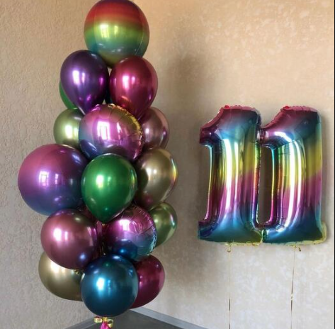Number 11 With Rainbow foil & Lytex balloons