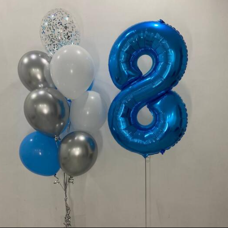 Number 08 Foil and Latex Balloons Bouquet