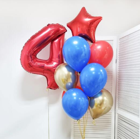 Number 04 and Star Shaped Foil Balloon with Latex Balloons Bouquet