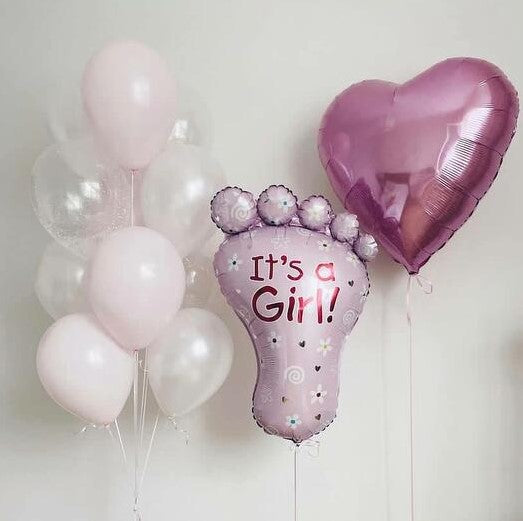 Its a Girl & Heart Foil with Big Heart Foil and Latex Balloons Bouquet