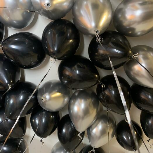 Shiny Black & Silver Ceiling Balloons