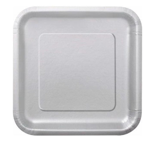 14 Silver Square Plates Disposable (9 inch)