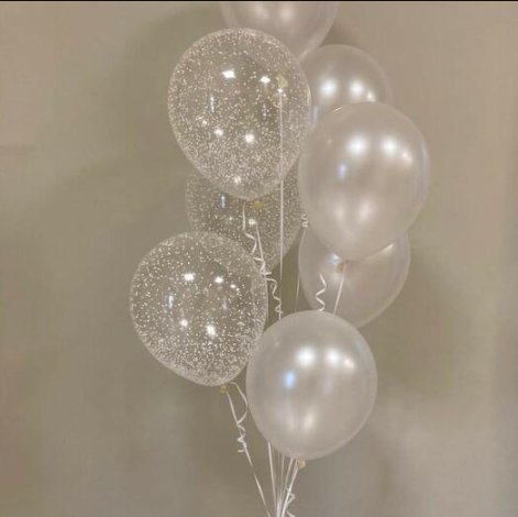 Bunch of silver balloons with clear latex balloons