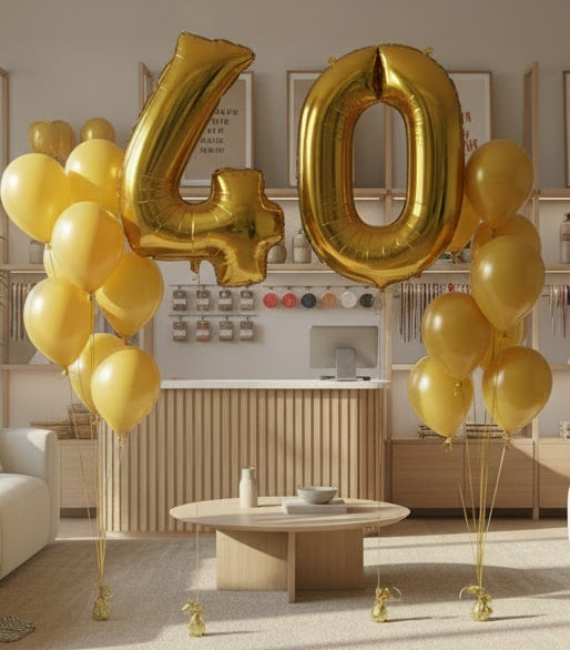 Gold Number 4 & 0 Foil Balloon with Latex Balloon Bouquets