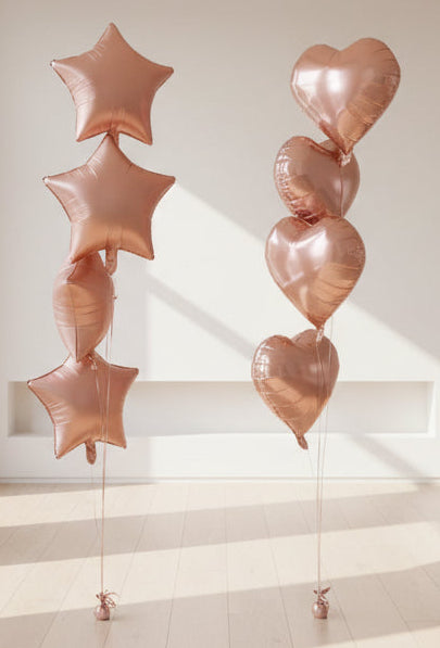 Rose Gold Heart and Star Foil Balloon Bouquets