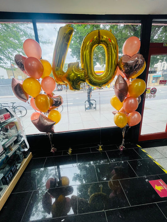 4 Number Foil Balloon with Heart, Star Foil and Latex Balloons bouquet.