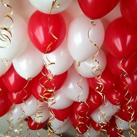 RED AND WHITE CEILING LATEX BALLOONS