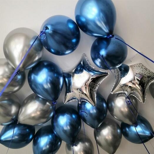 Chrome Silver ,Blue & Silver Star Foil Ceiling Balloons