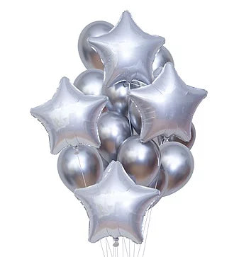 Siliver Foil And Latex Balloons Bouquet