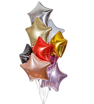 bunch of colorful star shaped foil balloons 