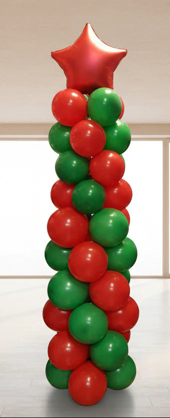 Red Star Foil Balloon with Latex Balloons Pillar (Air Filled balloons)