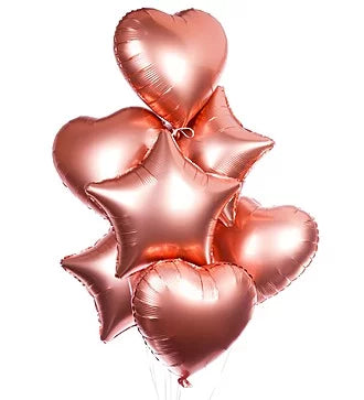 bunch of rose gold heart and star-shaped balloons 