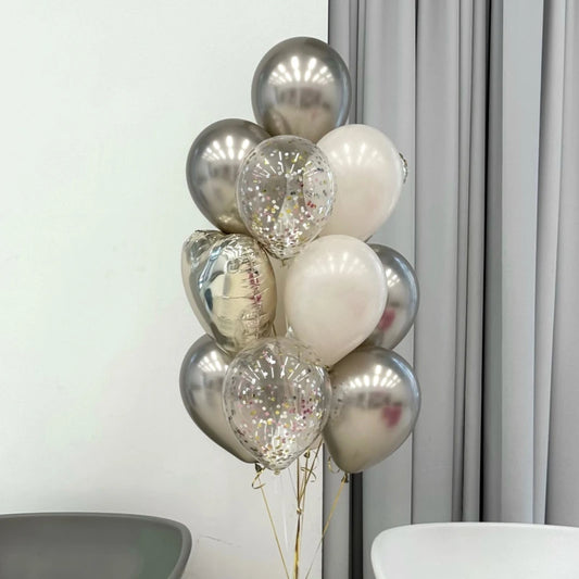 Siliver Foil And Latex Balloons Bouquet