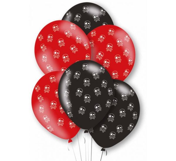 Black and red balloons with skull pattern on 